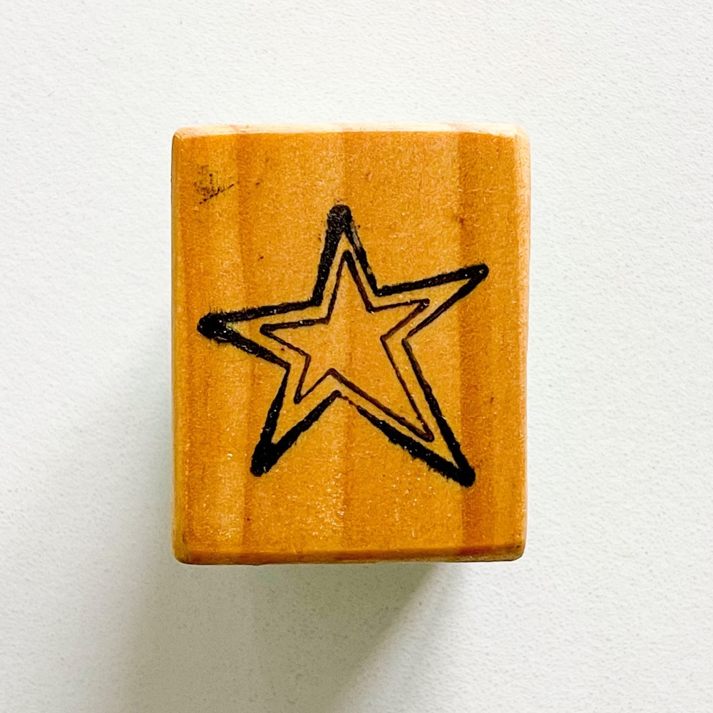 Double Outline Star Wooden Rubber Stamp Wood Mounted Used 1.5in x 1  3/4in